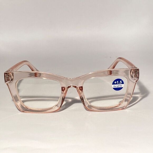 1290 Gretchen Reading Glasses 1.5 Square Clear Pink Frames Oversize NWT - Picture 3 of 9